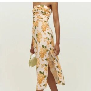 Reformation Cream Strapless Sundress with Slit